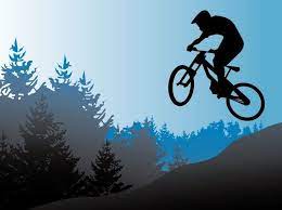 a mountain biker in the air