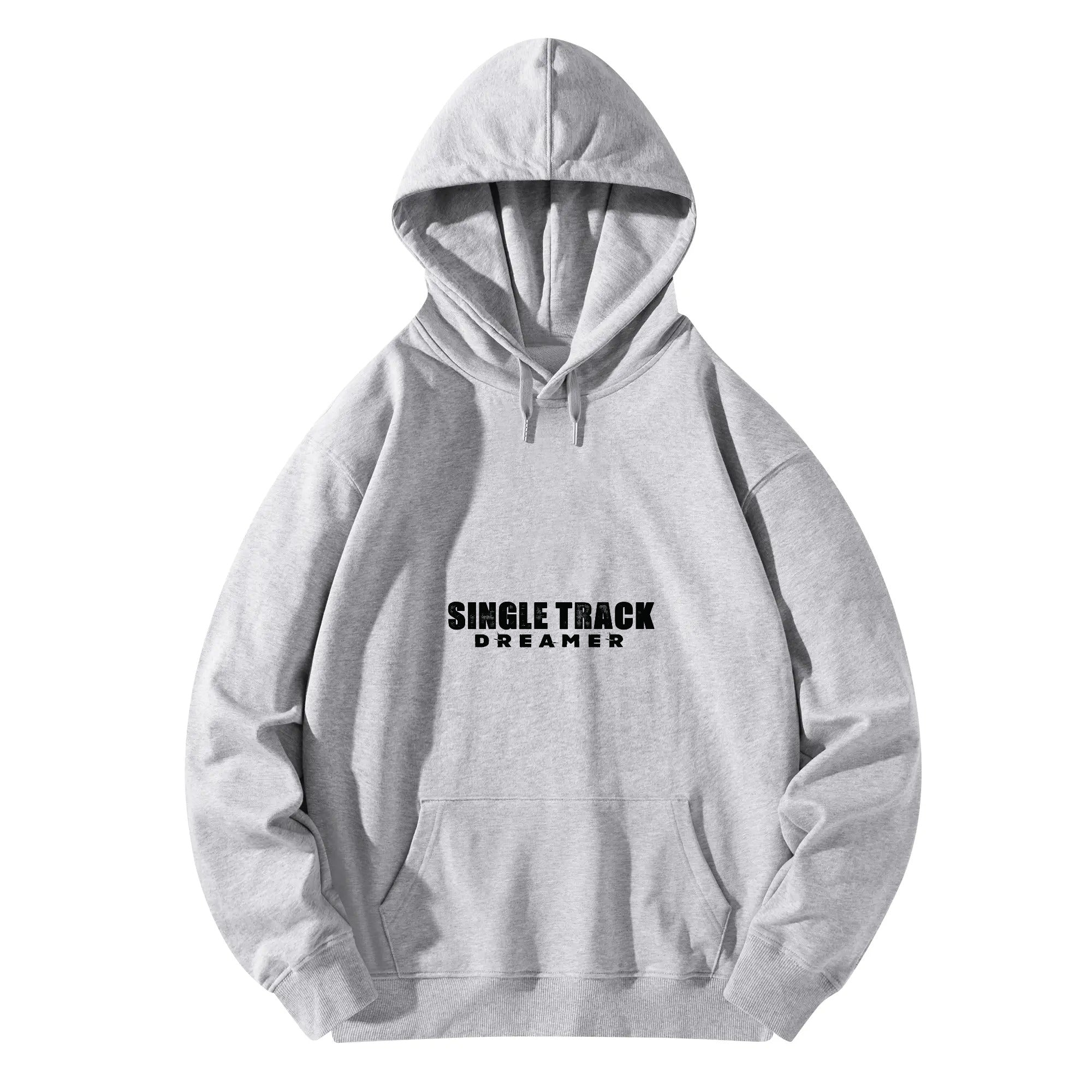 a hooded sweatshirt with the words single track on it
