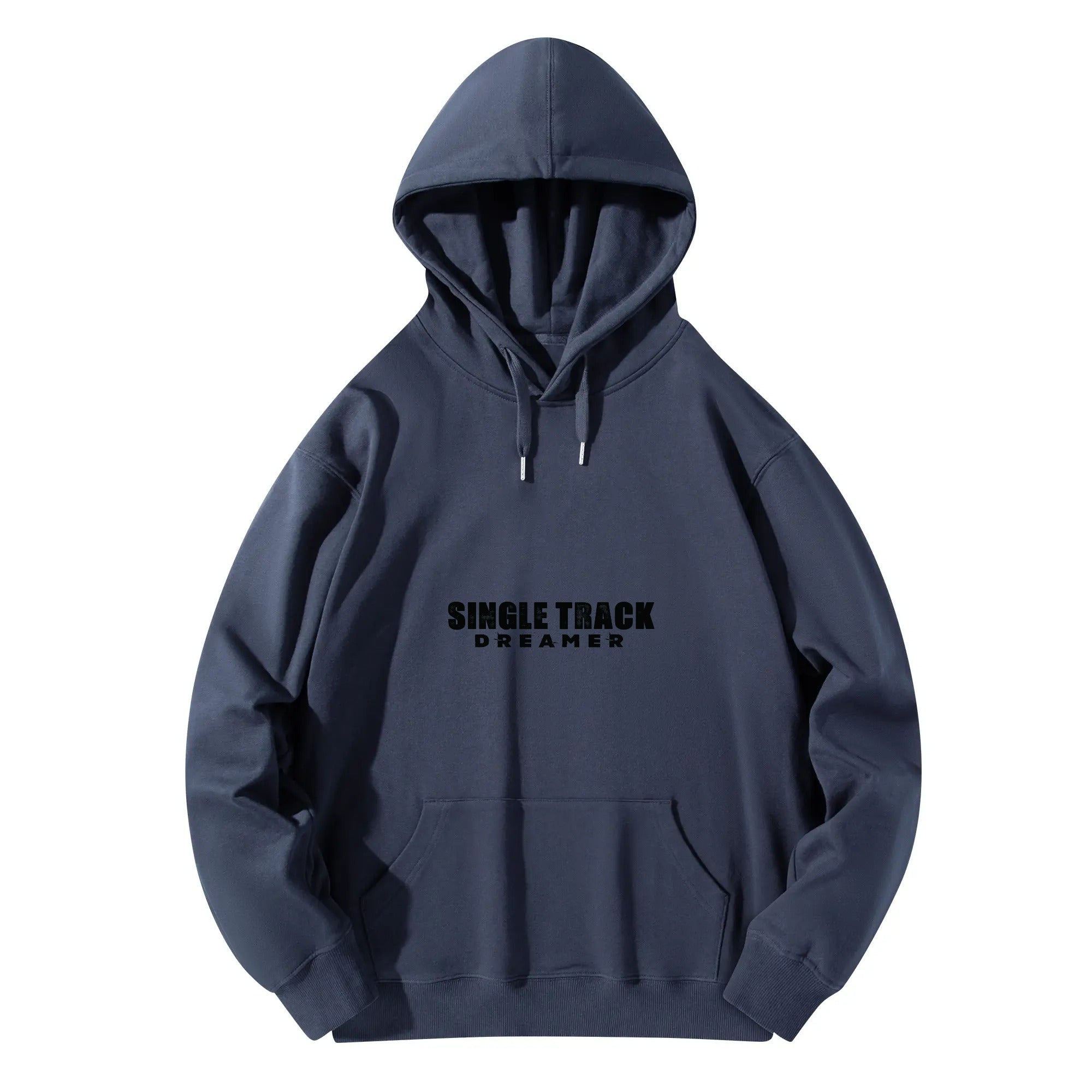 a blue hoodie with the words single track on it