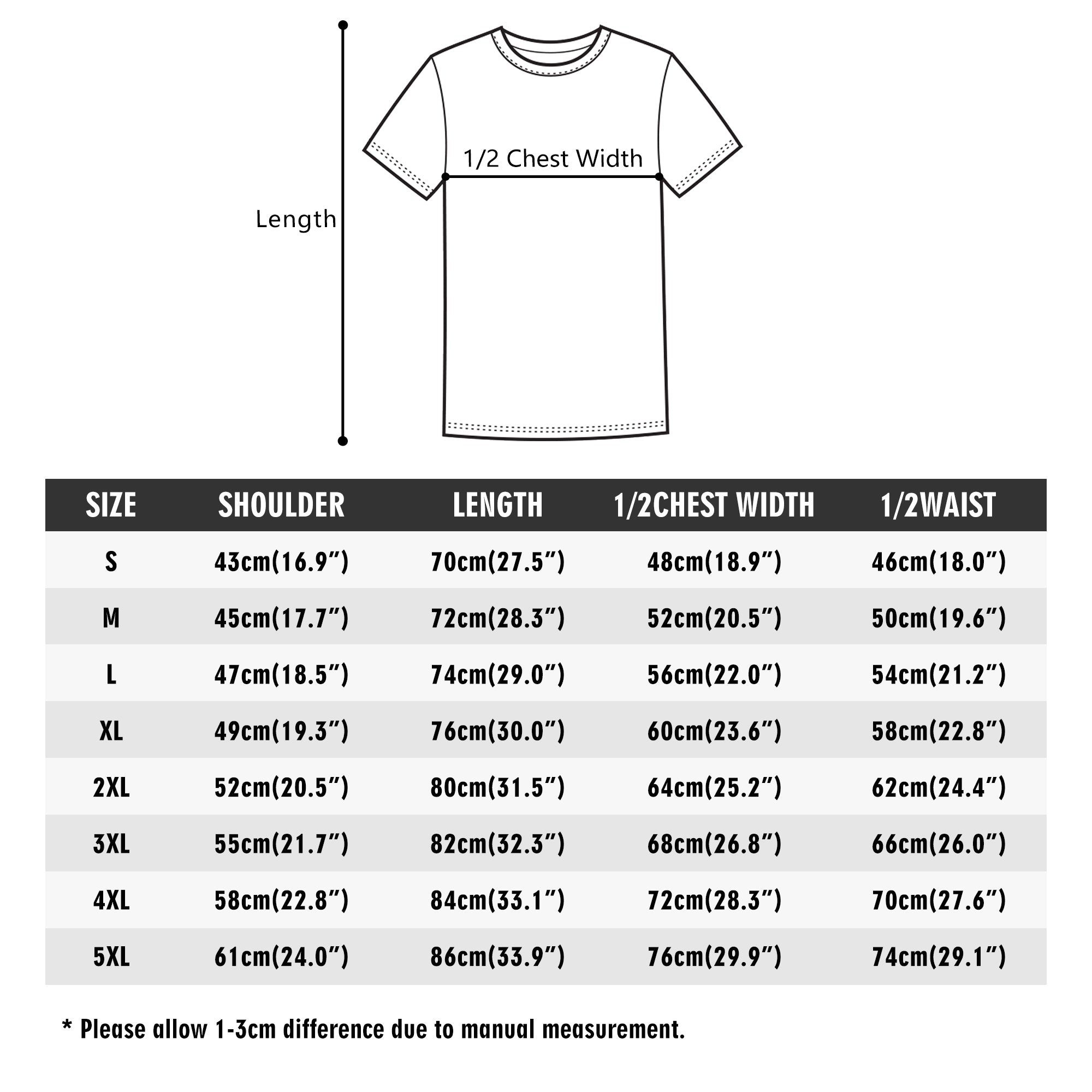 the size chart for a t - shirt with measurements