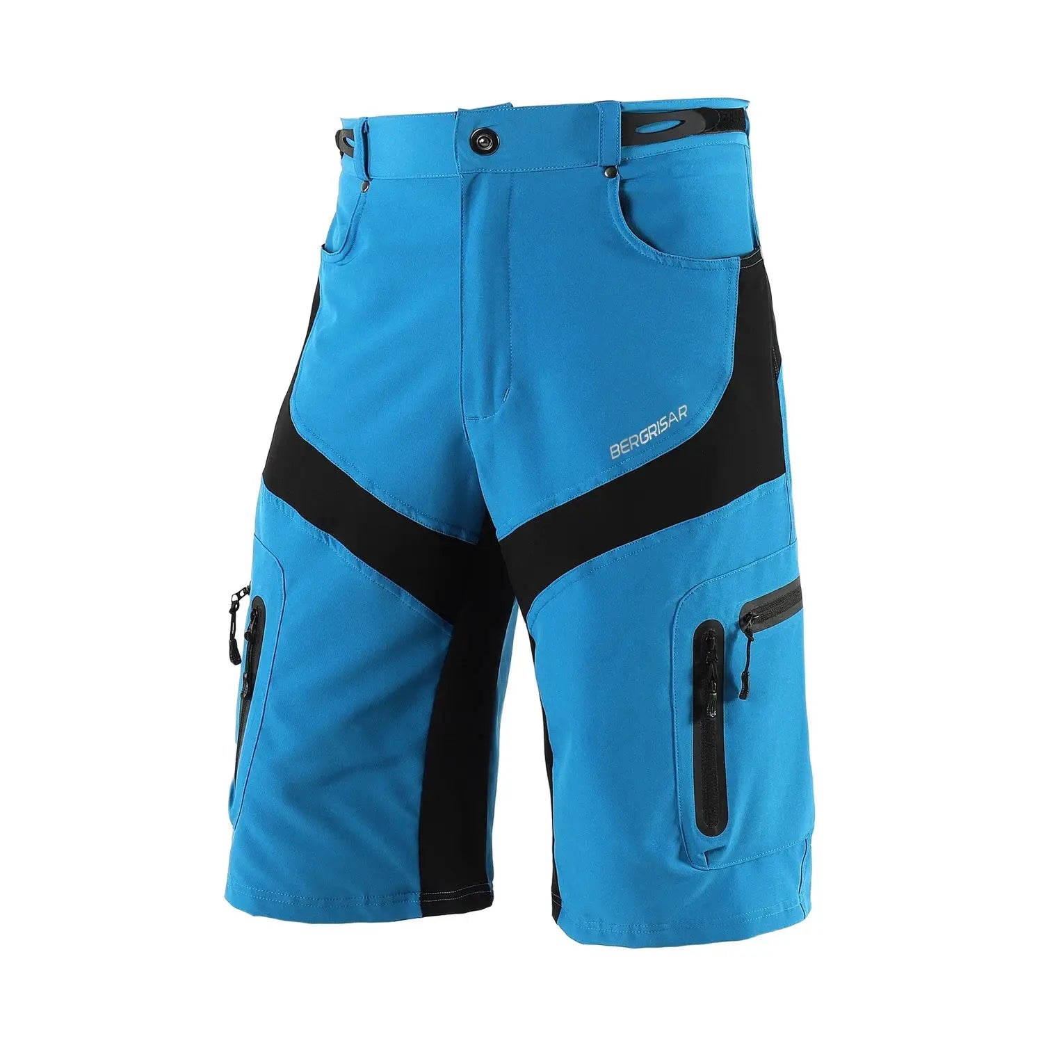 a pair of blue shorts with black accents