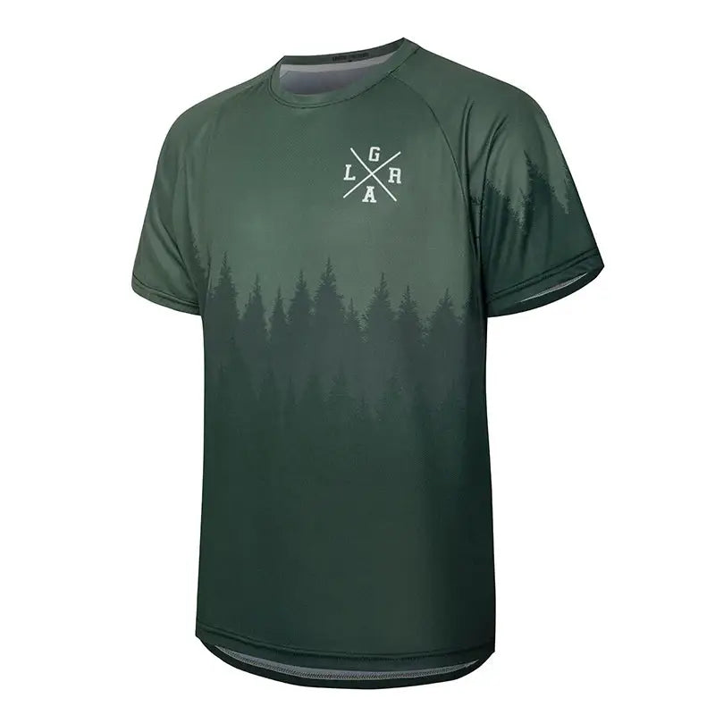 a green shirt with trees on it