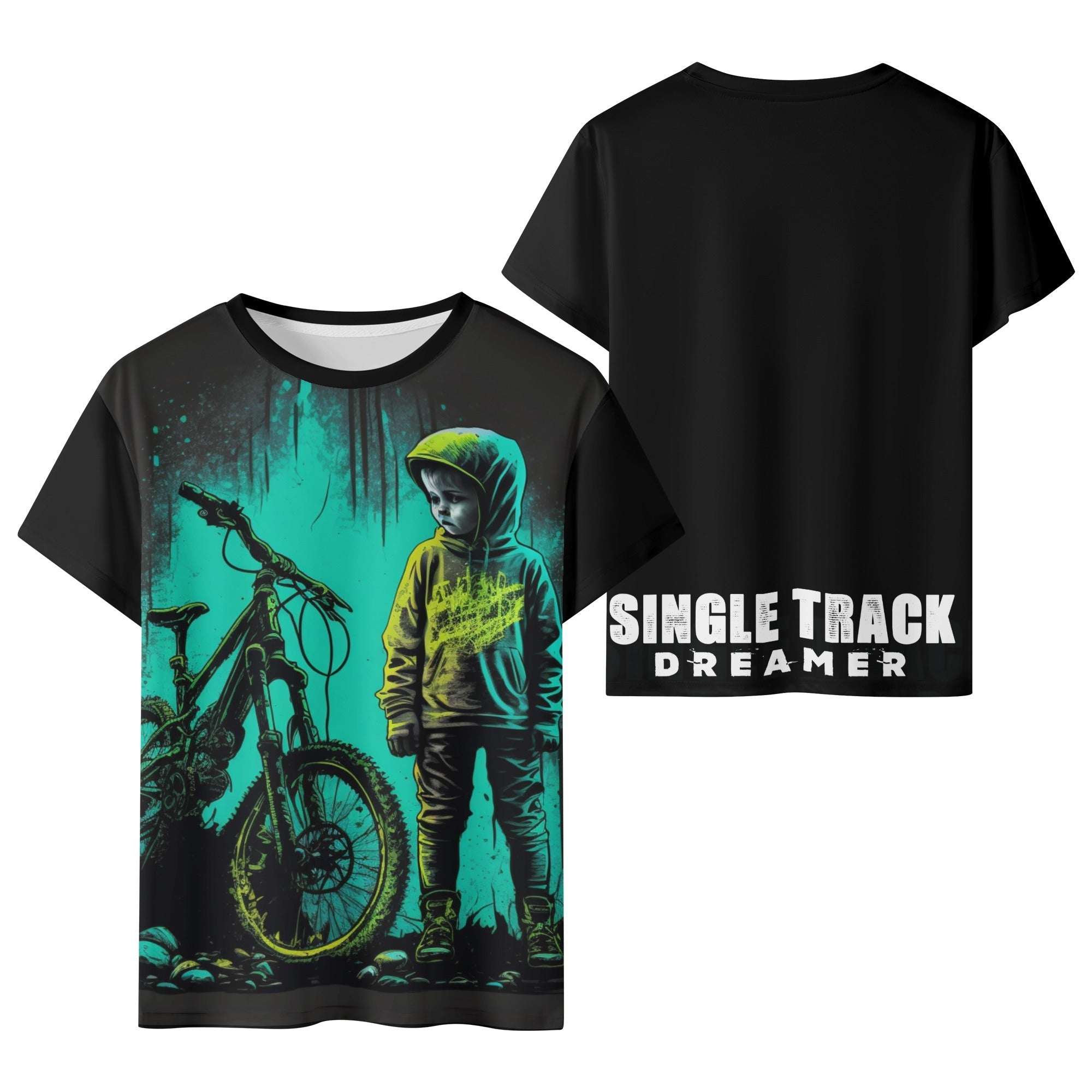 BOYS MTB TSHIRT | BOY WITH MTB | BLACK | XS - XL - Single Track Dreamer