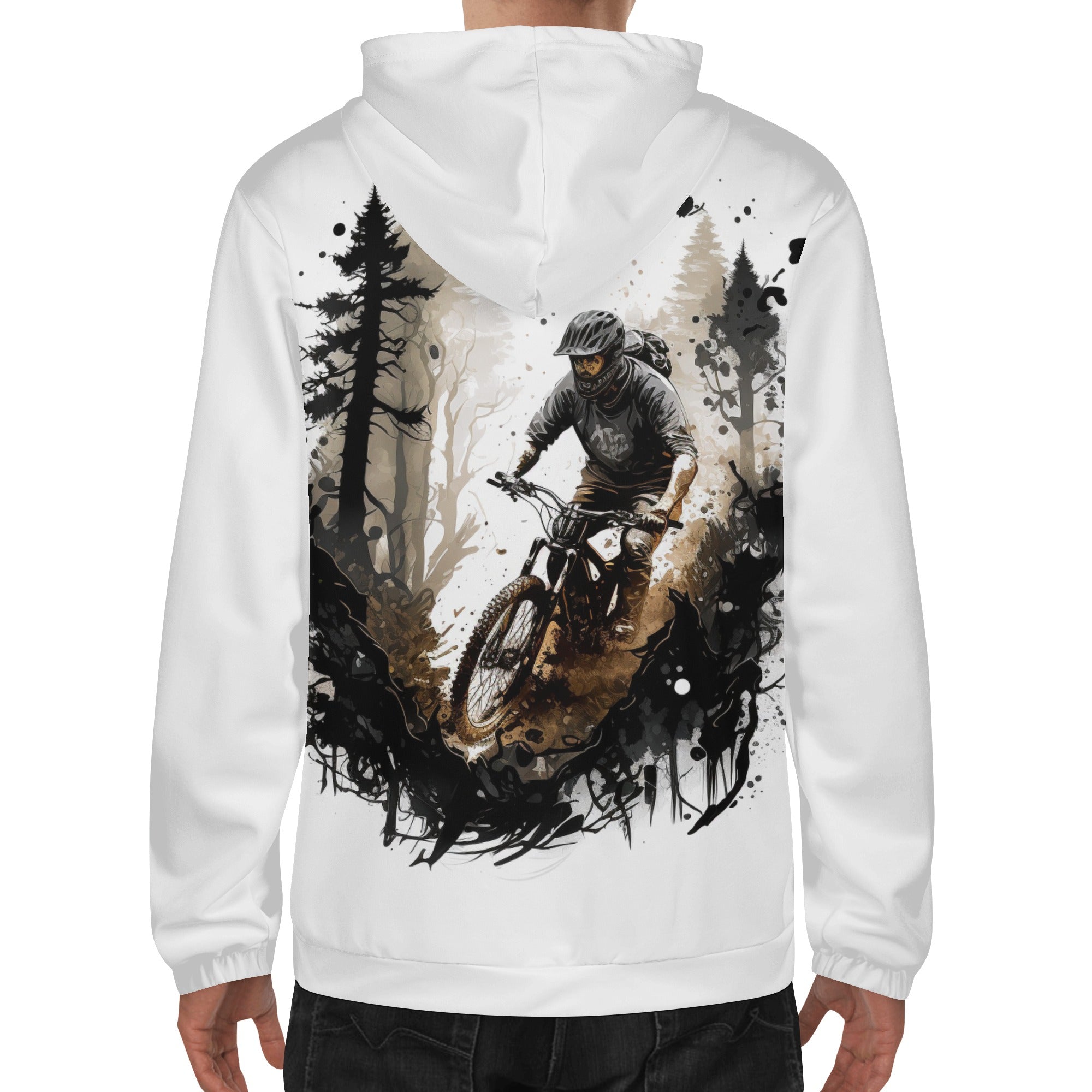 HOODIE | SINGLE TRACK DREAMER RIDER IN FOREST | WHITE | FRANT AND BACK | S - 4XL - Single Track Dreamer