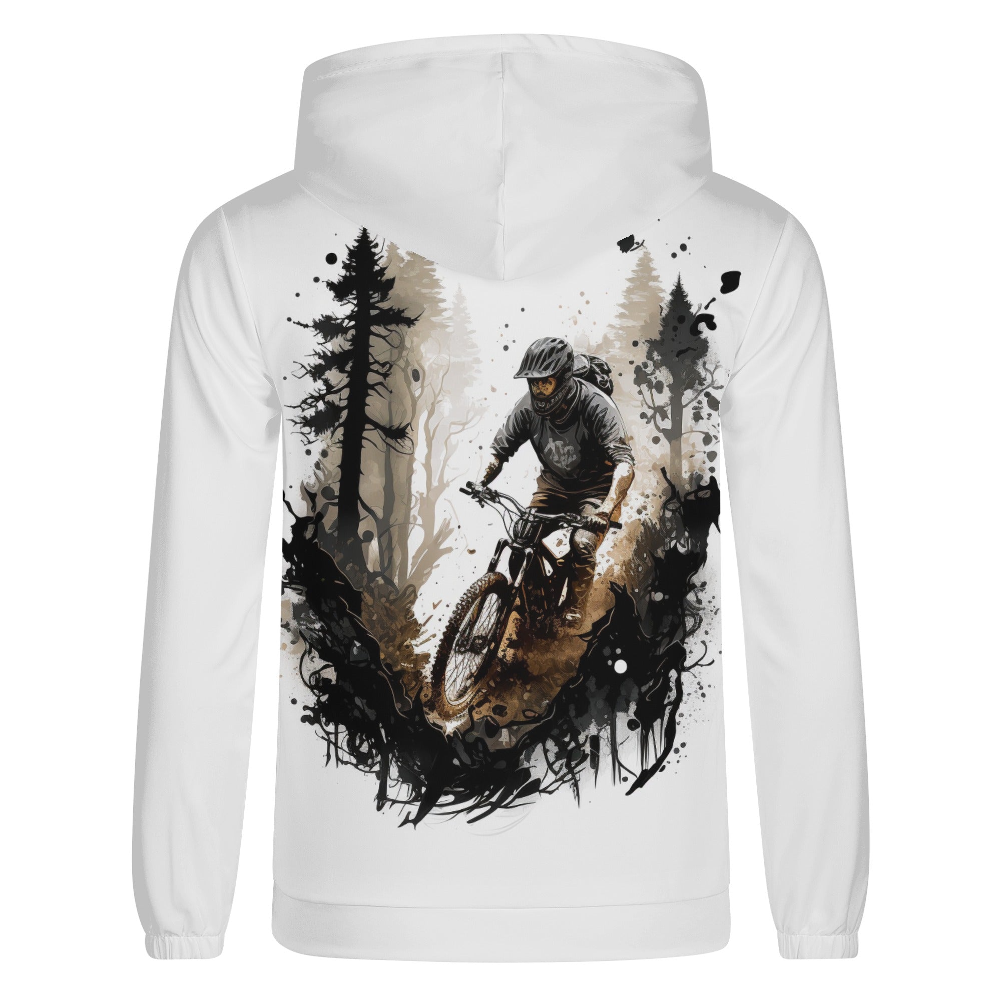 HOODIE | SINGLE TRACK DREAMER RIDER IN FOREST | WHITE | FRANT AND BACK | S - 4XL - Single Track Dreamer