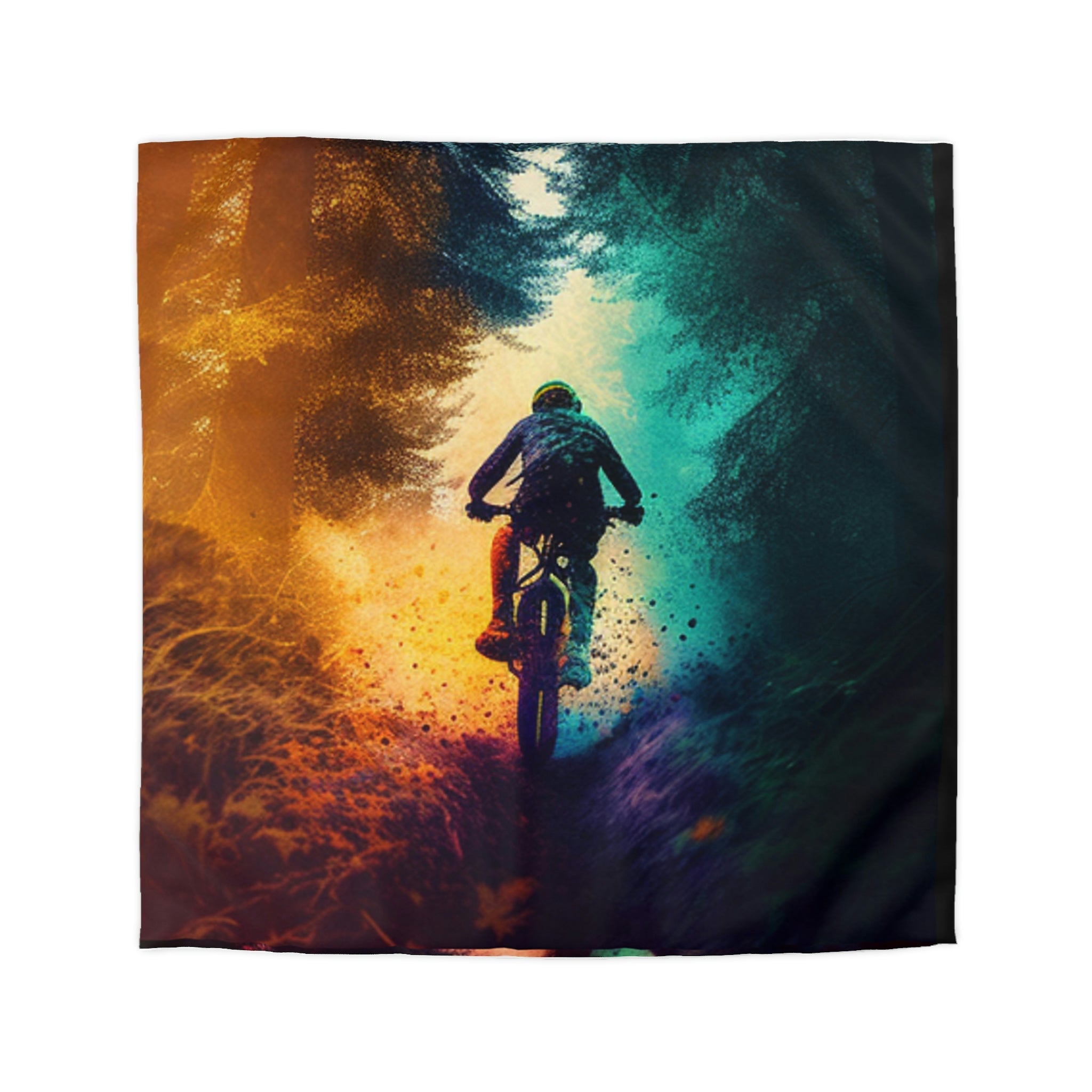 QUILT COVER | MOUNTAIN BIKER IN FOREST | 3 SIZES - Single Track Dreamer