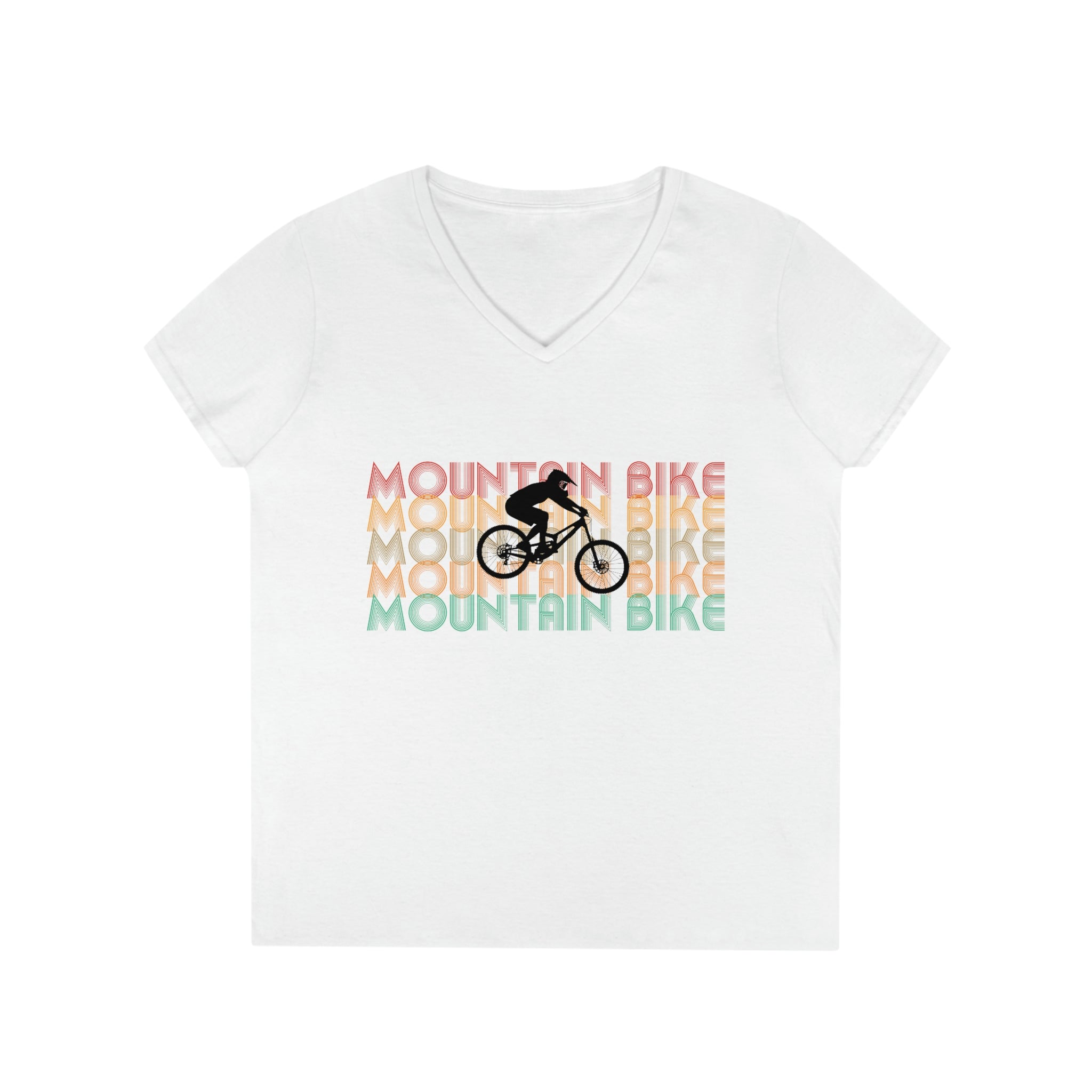 WOMAN'S MTB T SHIRT | MOUNATIN BIKE RETRO | BLACK/WHITE | V - NECK | S - 2XL - Single Track Dreamer